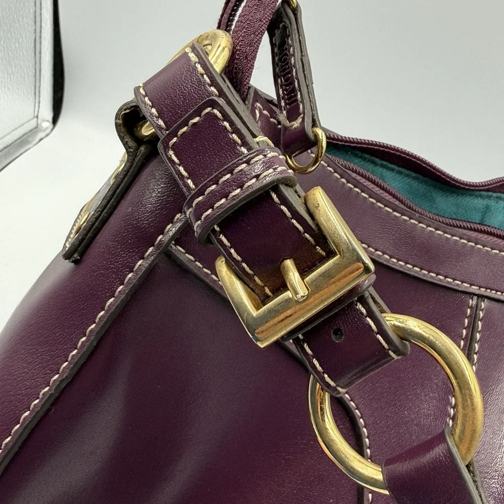 Mondani New York Purple Leather Shoulder Bag Y2K Zip Pocket Purse‎